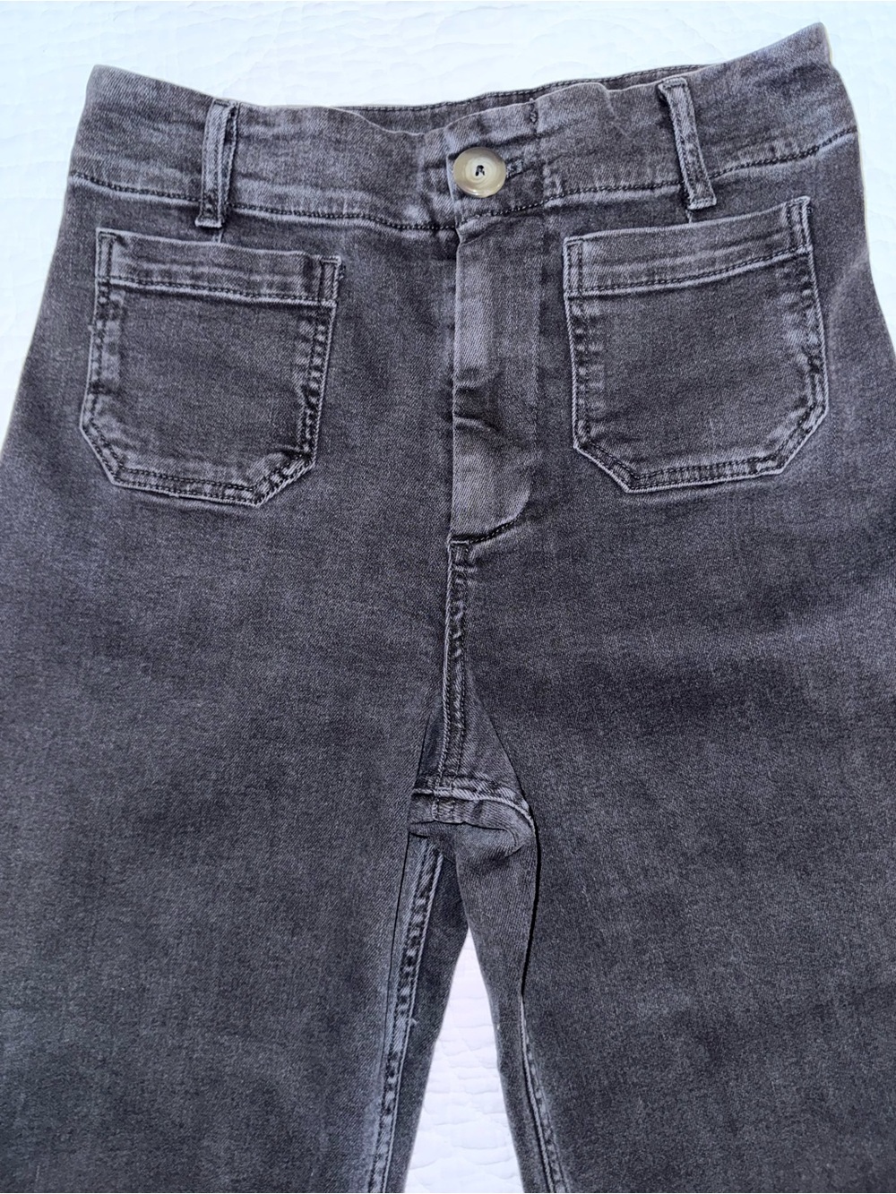 Pilcro Anthropologie Wide Leg Crop Jeans Dark Blue Wash Size 28 Patch Pocket - Picture 3 of 11